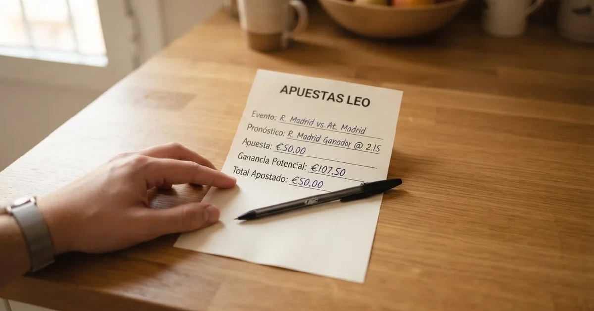 Un boleto de papel en blanco junto a un bolígrafo sobre un mostrador de madera